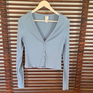 H&M Sky Blue Ribbed V-Neck Blouse